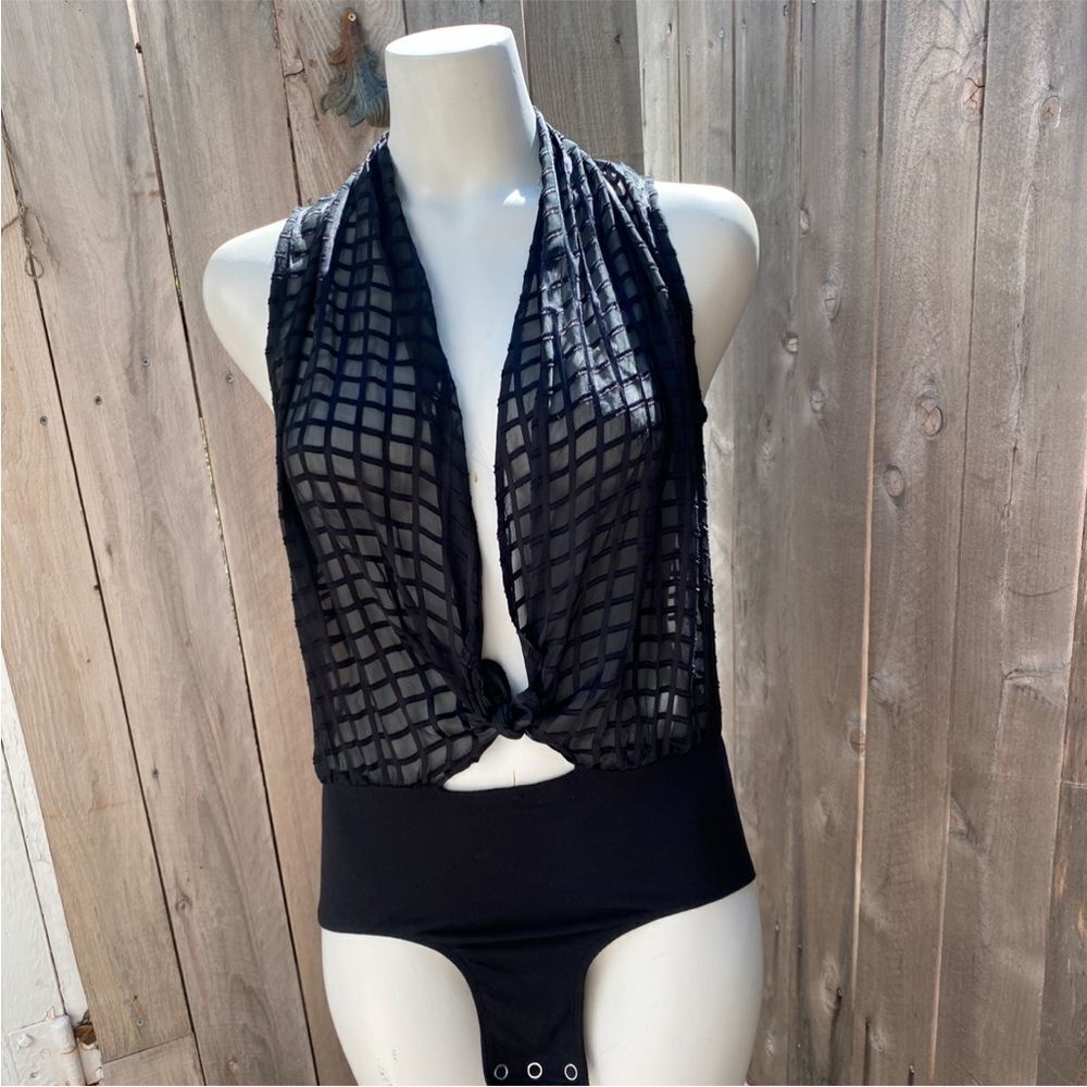 Maurie and eve Black Mesh  silk blend Bodysuit size small